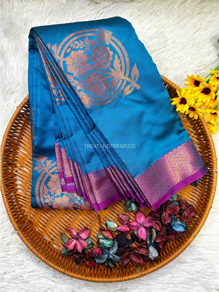 SOFT SILK - TURQUOISE MIX PURPLE BORDER