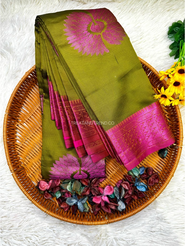 SOFT SILK - MUD GREEN MIX PURLE ZARI 