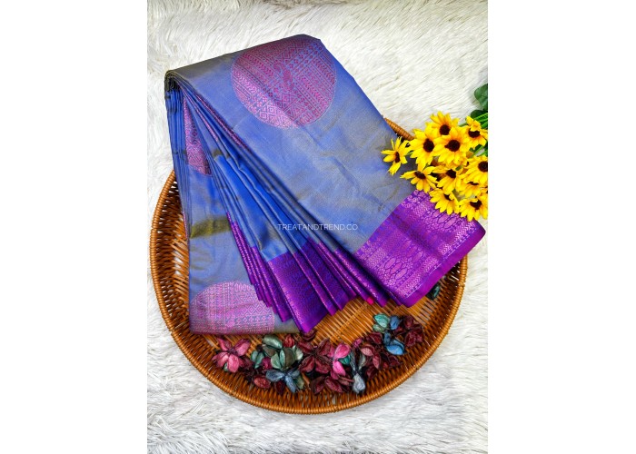 SOFT SILK - BLUISH GREY MIX PURLE BORDER