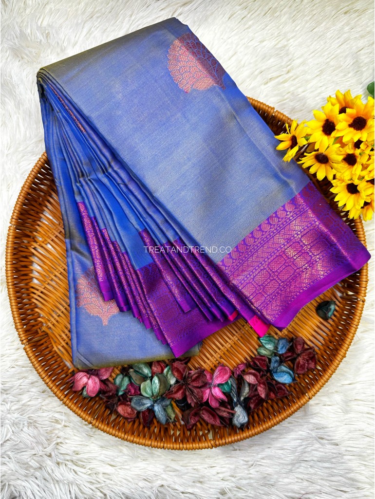 SOFT SILK - BLUISH GREY MIX PURLE BORDER 2 SOFT SILK - BLUISH GREY MIX PURLE BORDER 2