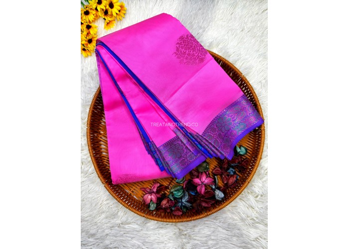 SOFT SILK - PINK MIX PURLE BORDER