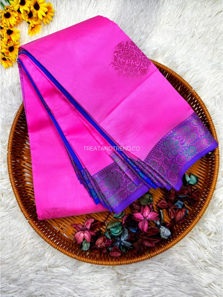 SOFT SILK - PINK MIX PURLE BORDER