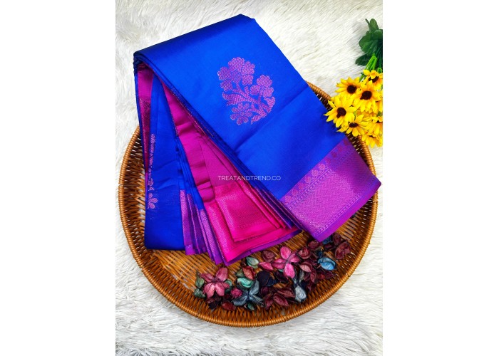 SOFT SILK - BLUE MIX PINK BORDER