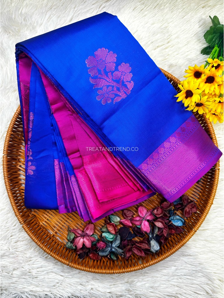 SOFT SILK - BLUE MIX PINK BORDER SOFT SILK - BLUE MIX PINK BORDER