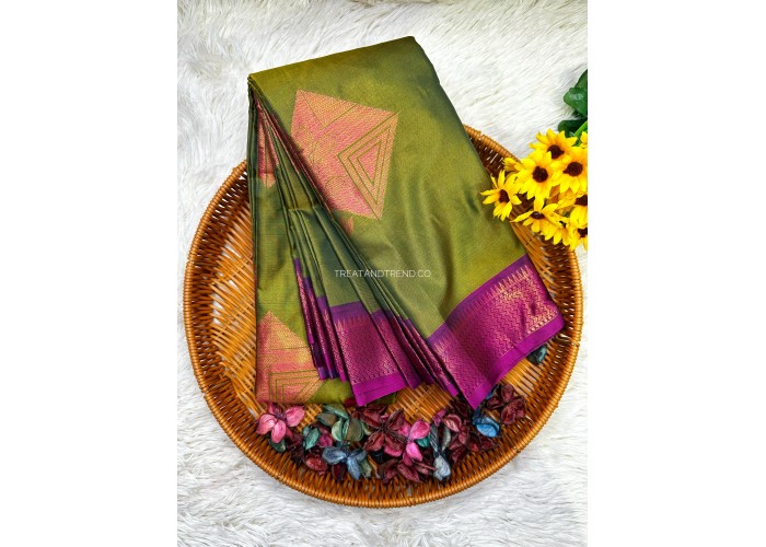 SOFT SILK - MUD GREEN MIX PURPLE BORDER