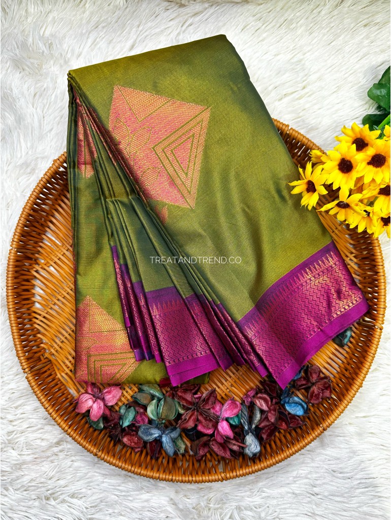 SOFT SILK - MUD GREEN MIX PURPLE BORDER